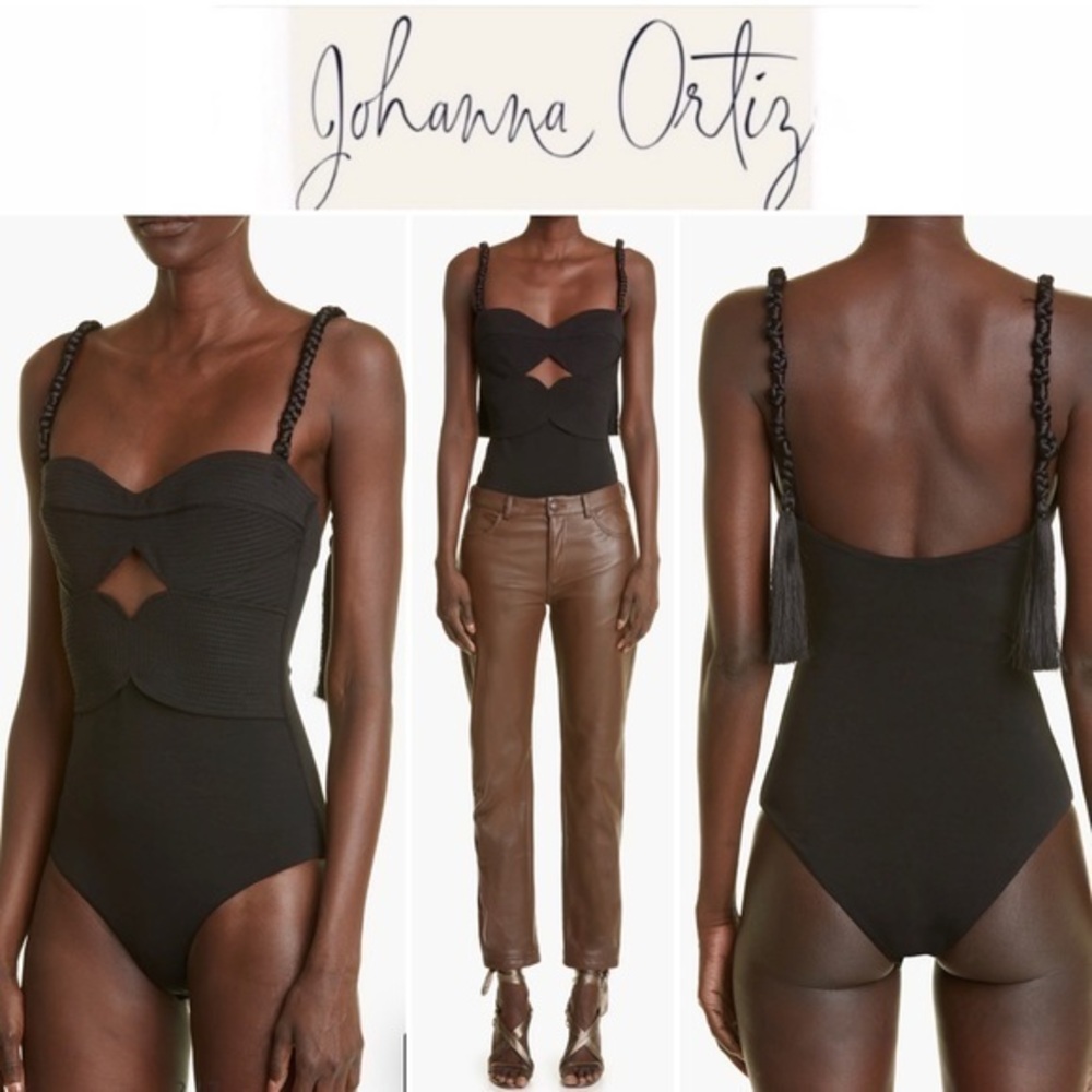 JOHANNA ORTIZ Taskent Cutout Braided Strap Bodysuit in Black XS NWT 460$